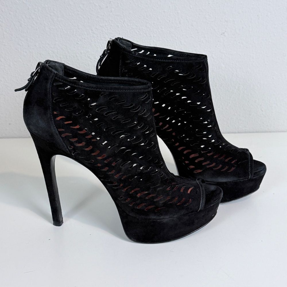 Via Spiga Black Cutout Suede Platform Stilhetto Heels Booties 10